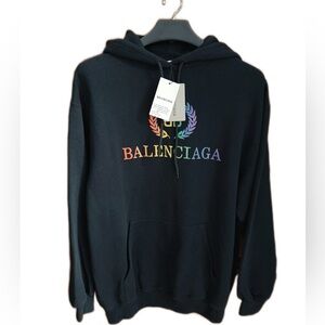 🚩steal Authentic Balenciaga Black Hoodie with Rainbow Logo